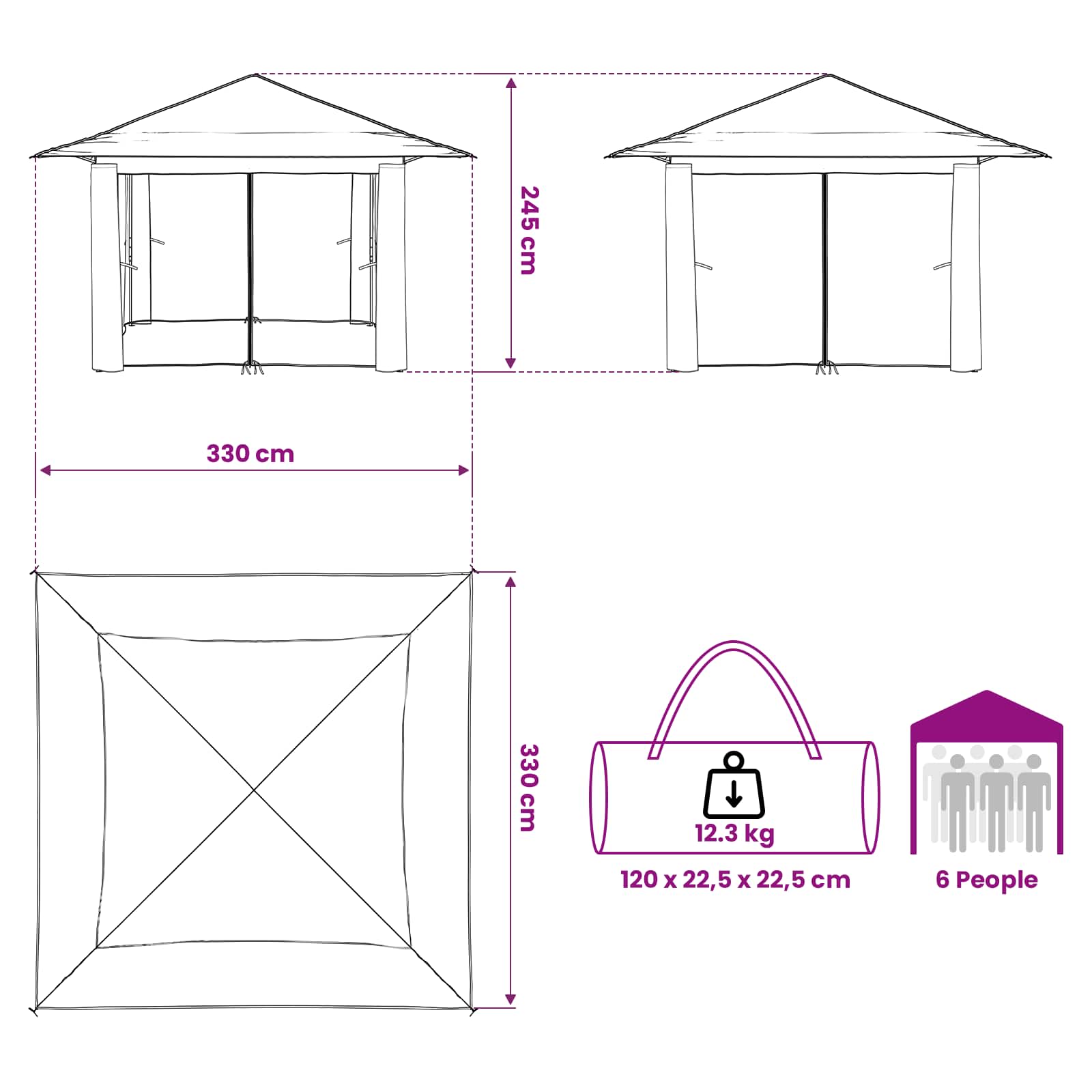 Gazebo met 4 Zijwanden 3,3 x 3,3 m Crème en bruin image 13
