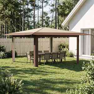 Gazebo brez stranske stene 4 x 4 m Kremna in rjava