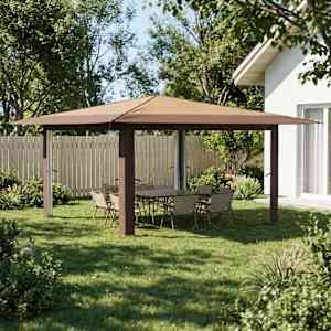 Gazebo brez stranske stene 4 x 4 m Bež in rjava