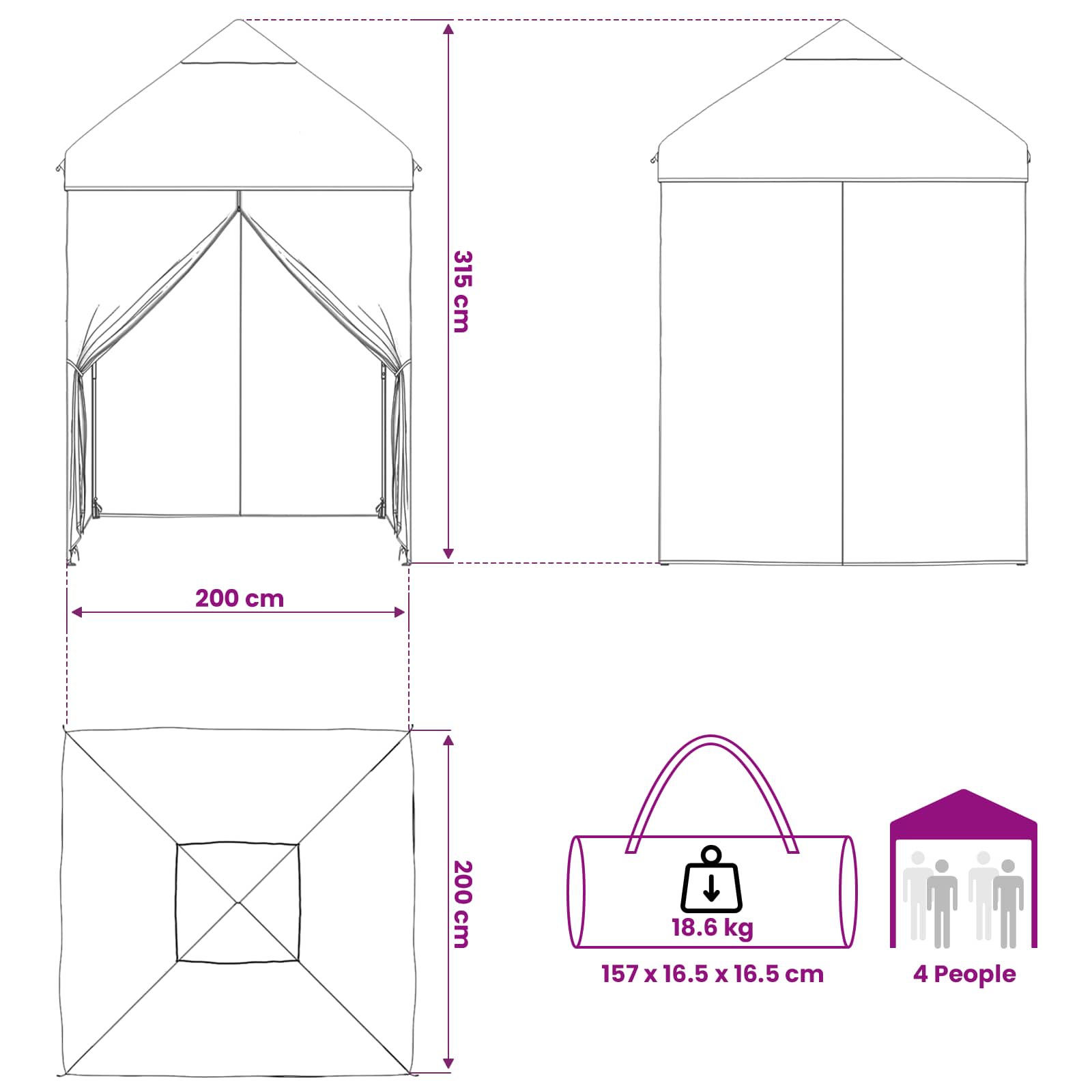 Tent met 4 Zijwanden 2 x 2 m Leger Camouflage image 12