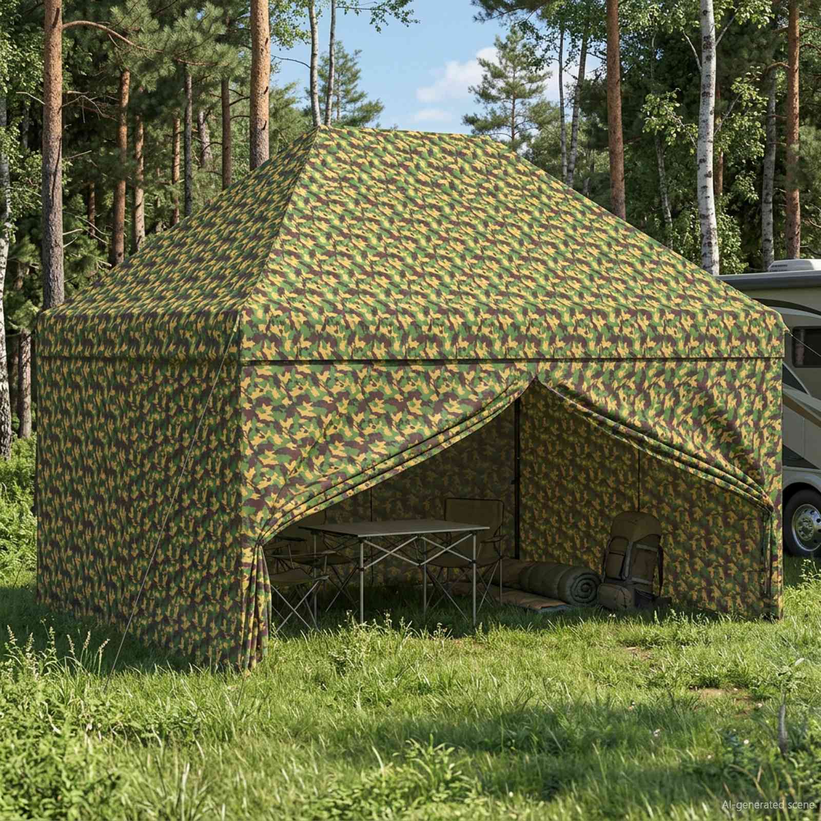 Tent met 4 Zijwanden 3 x 4 m Leger Camouflage image 1