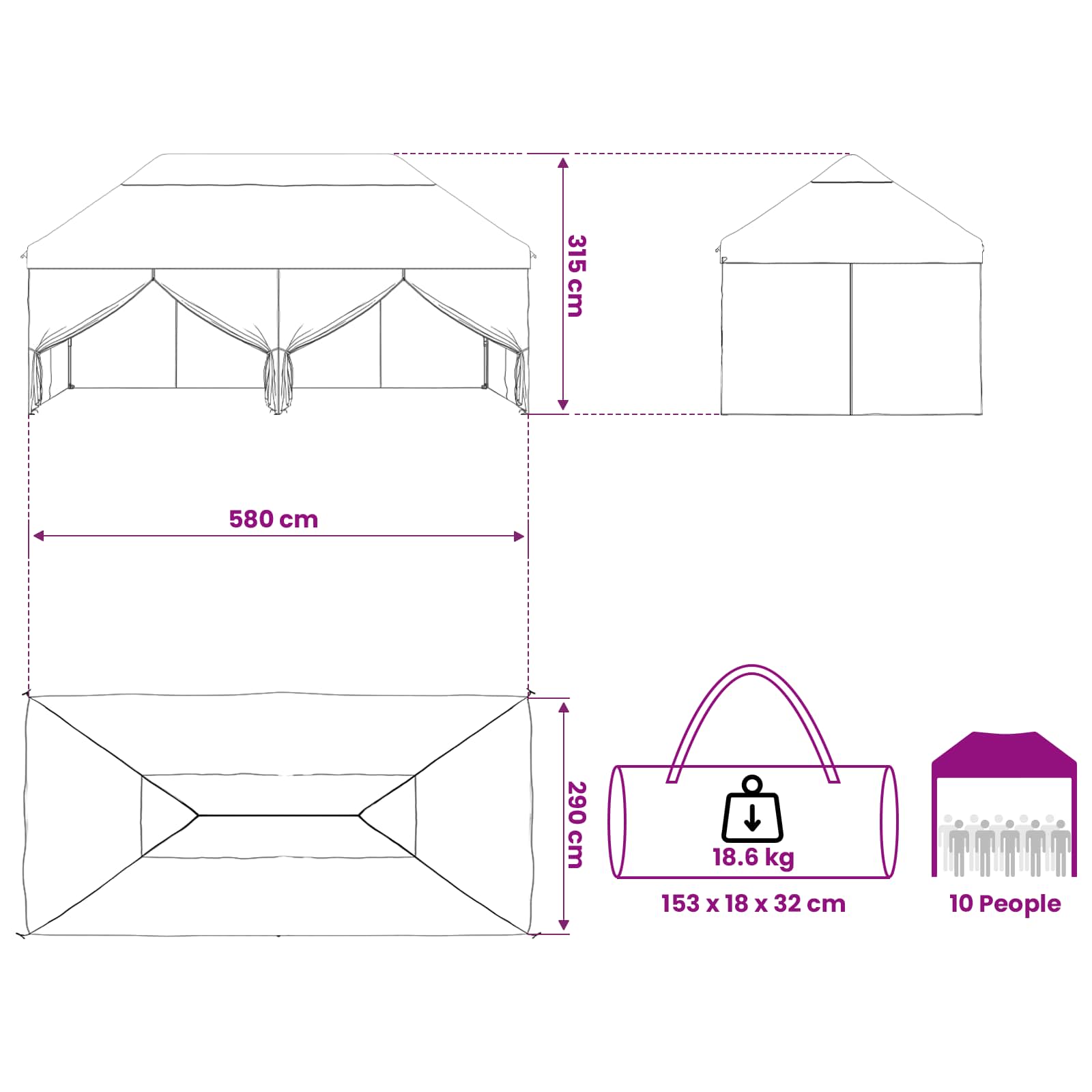 Tent met 4 Zijwanden 2,9 x 5,8 m Leger Camouflage image 12