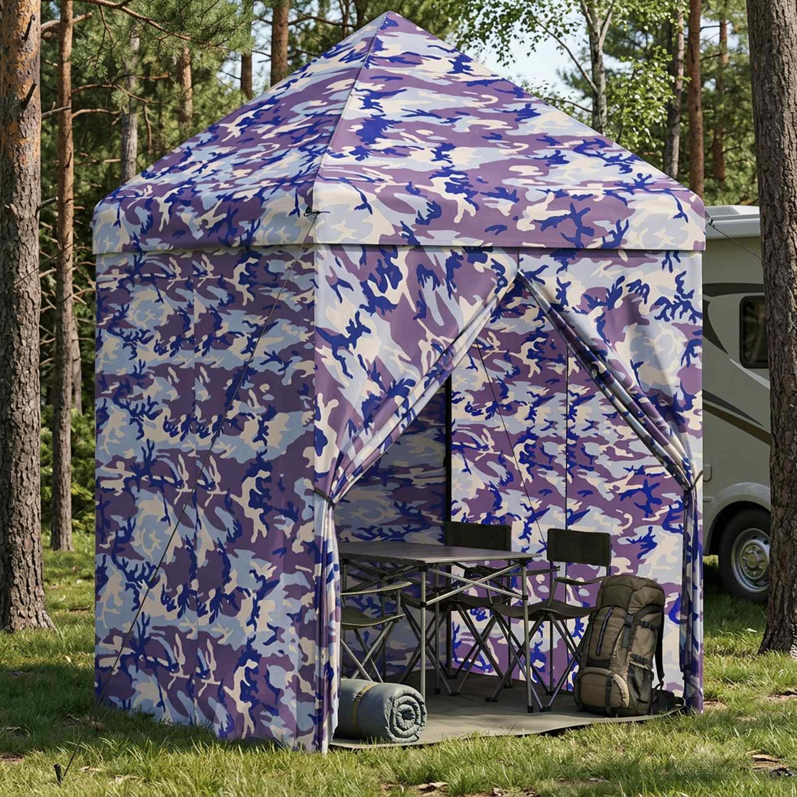 Pop-up Gazebo met 4 Zijwanden 2,9 x 2,9 m Blauw Camouflage image 1