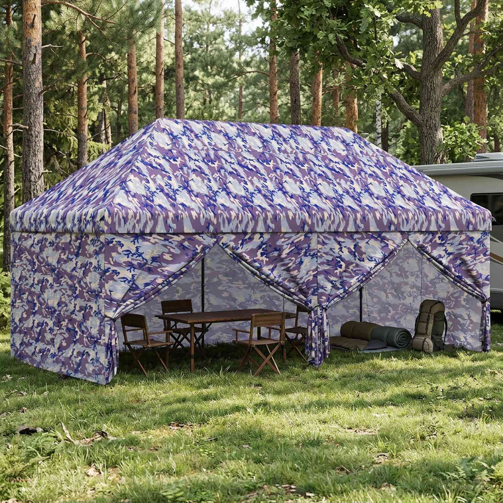 Pop-up Gazebo met 4 Zijwanden 3 x 6 m Blauw Camouflage image 1