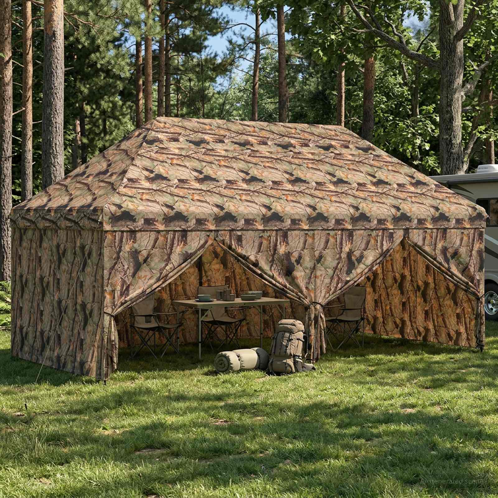 Pop-up Gazebo met 4 Zijwanden 3 x 6 m Bos Camouflage image 1