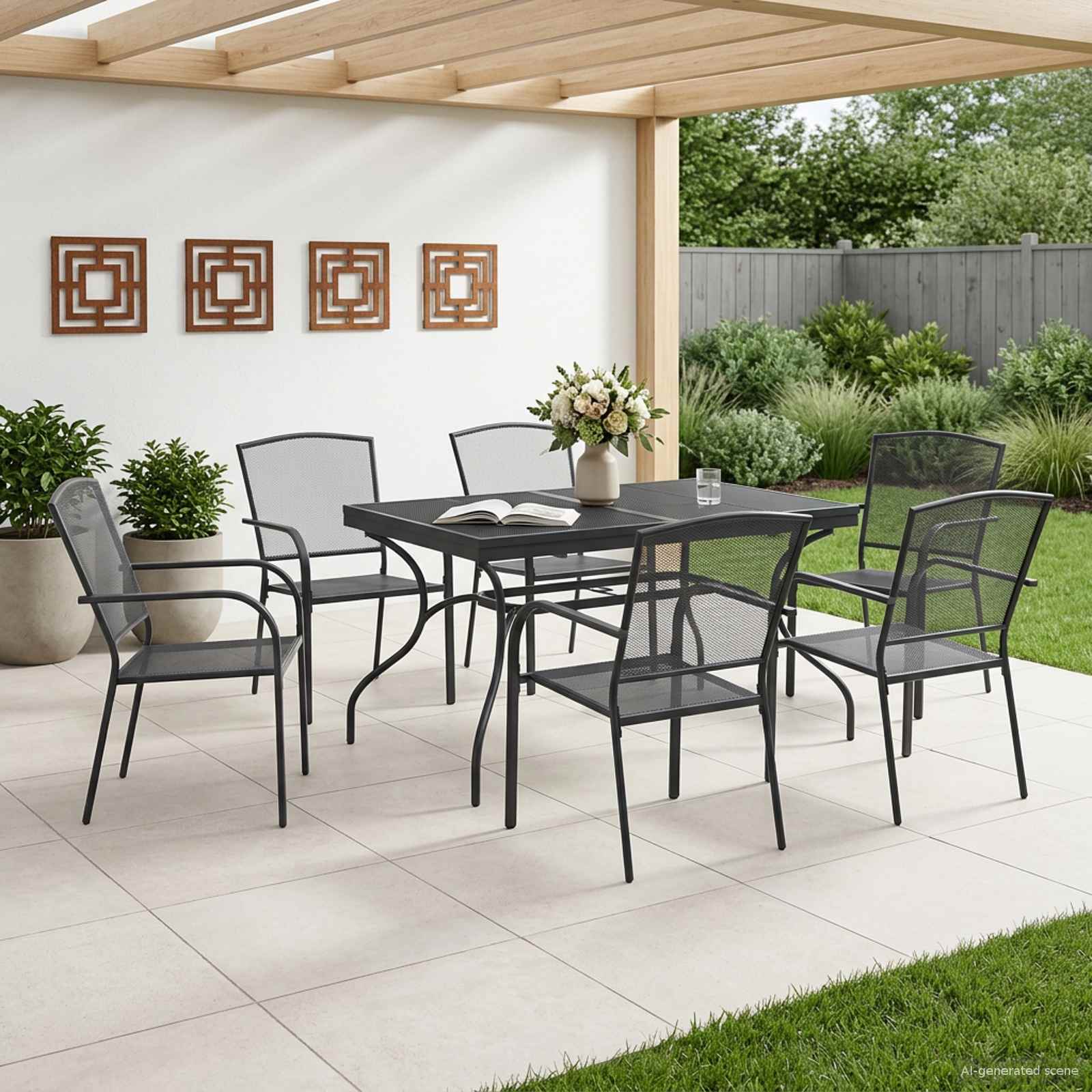Hage Spisegruppe 7 pcs Antrasitt 212 x 90 x 76 cm Mesh og Stål - Bilde 3