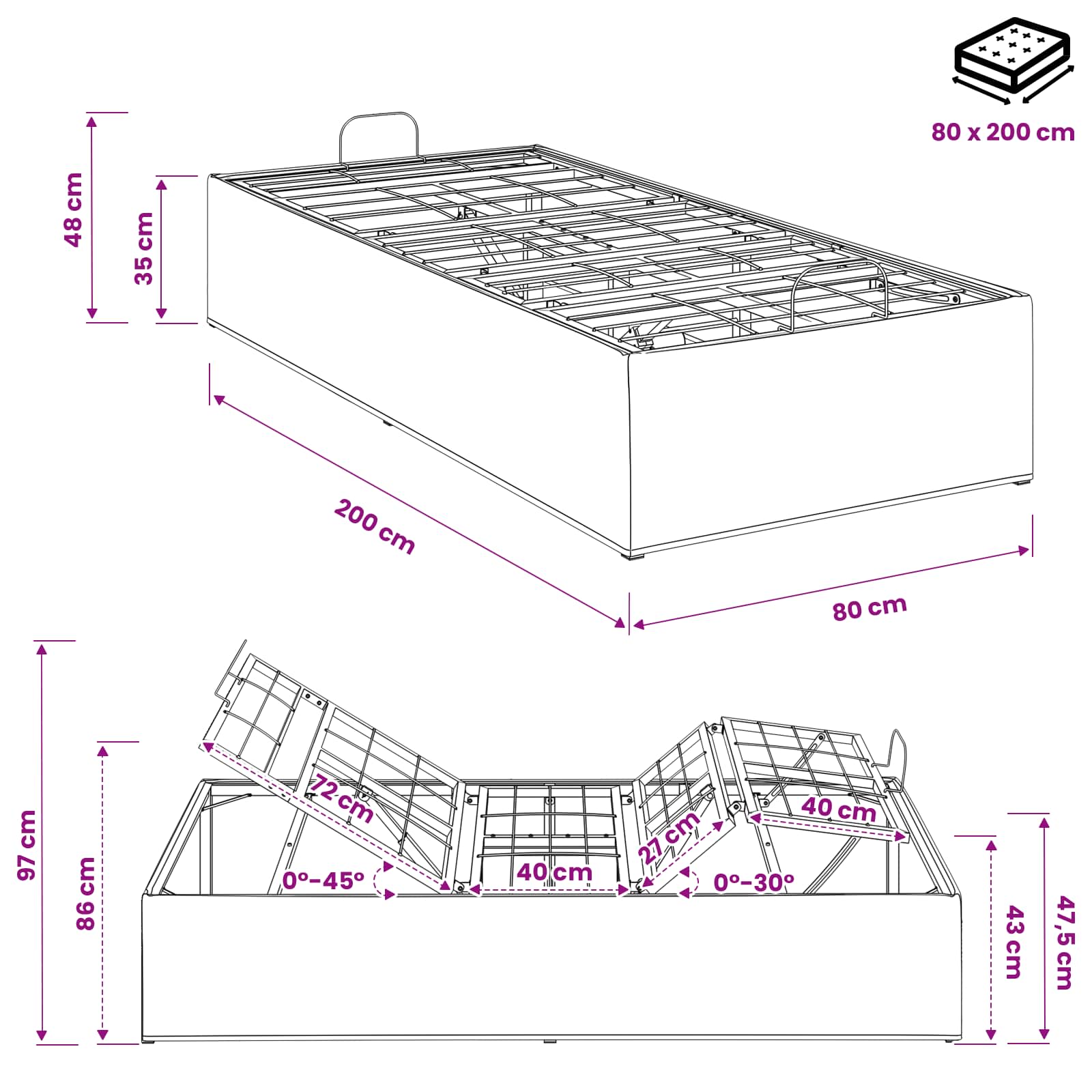 Električna nastavljiva postelja Modra 200 x 80 x 33,5 cm Jeklo