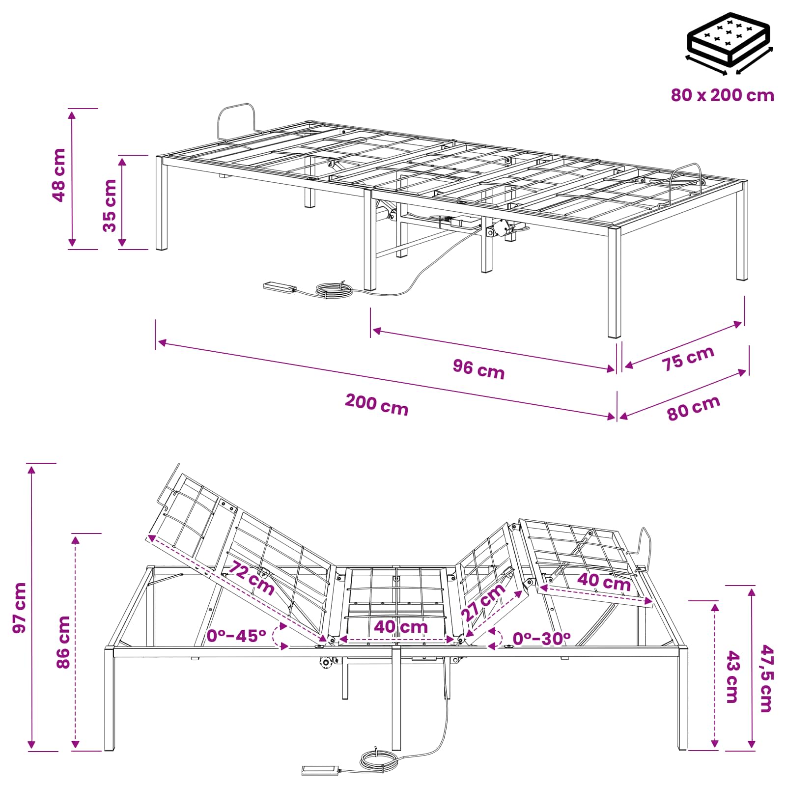 Electric Adjustable Bed Frame size guide