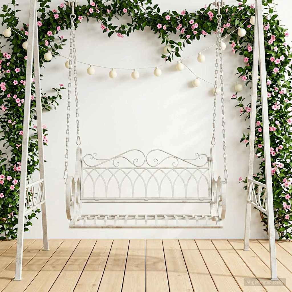 Schommelbank Staal 109 x 75 x 59 cm Antiek wit image 1