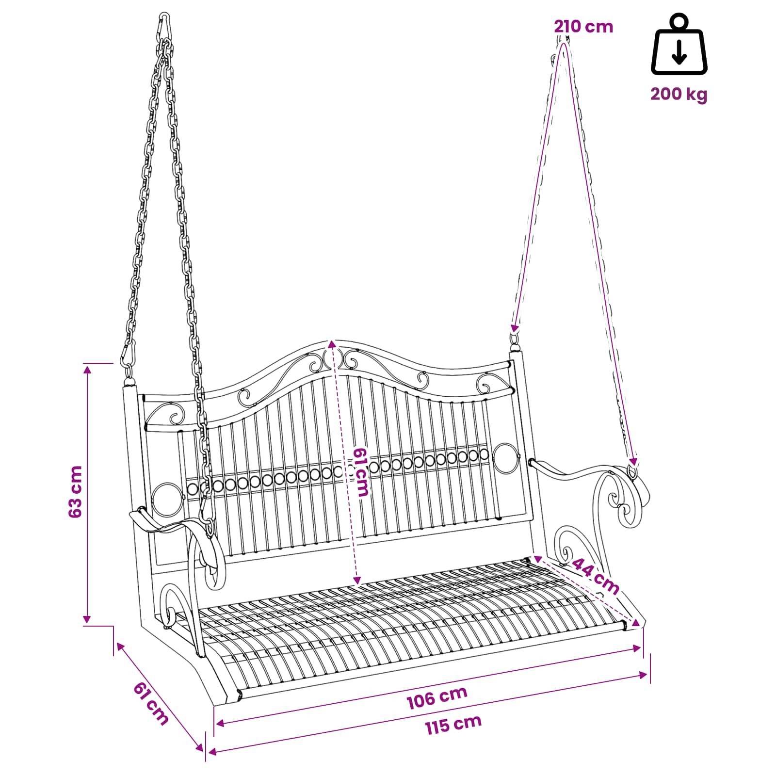 Schommelbank Staal 115 x 61 x 63 cm Antiek wit image 7
