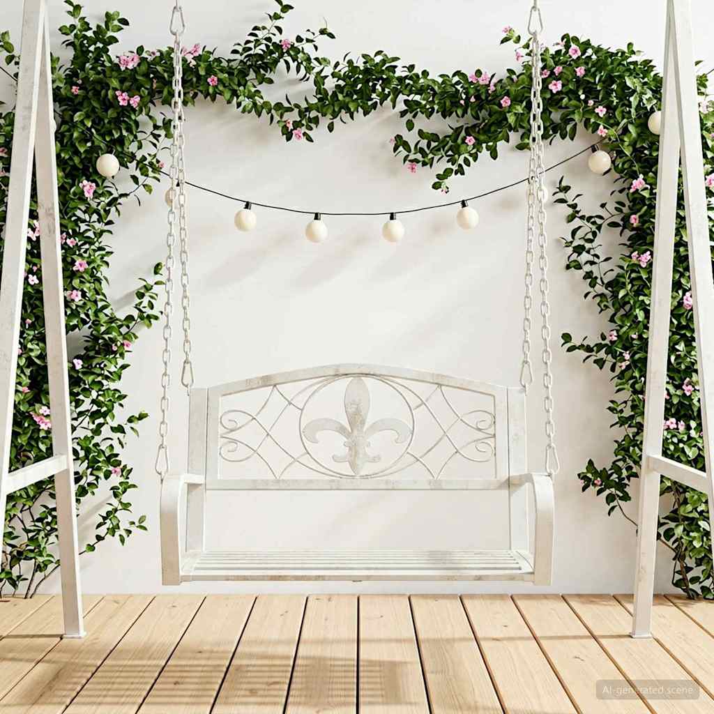 Schommelbank Staal 71,5 x 59 x 55 cm Antiek wit image 1