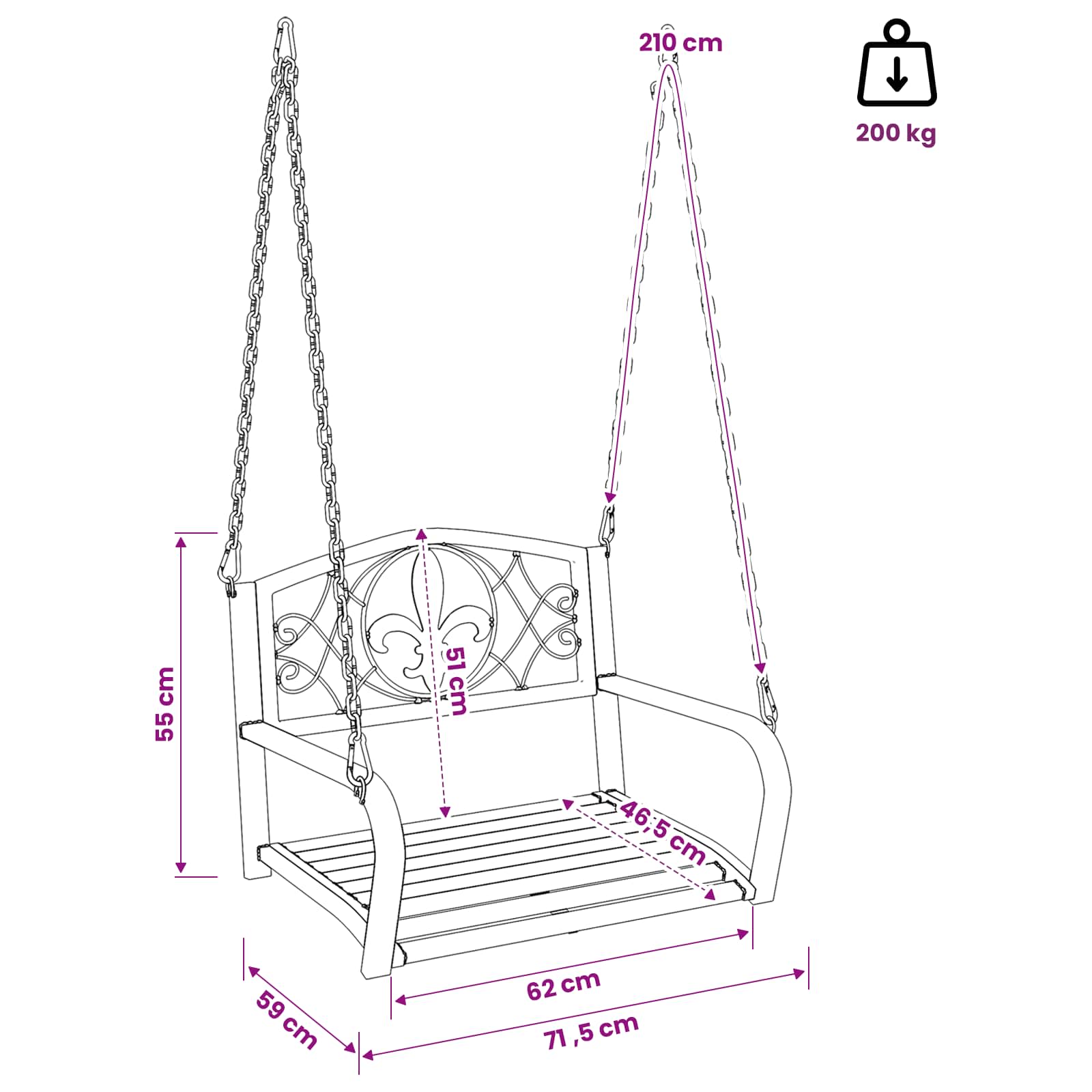 Schommelbank Staal 71,5 x 59 x 55 cm Antiek wit image 7