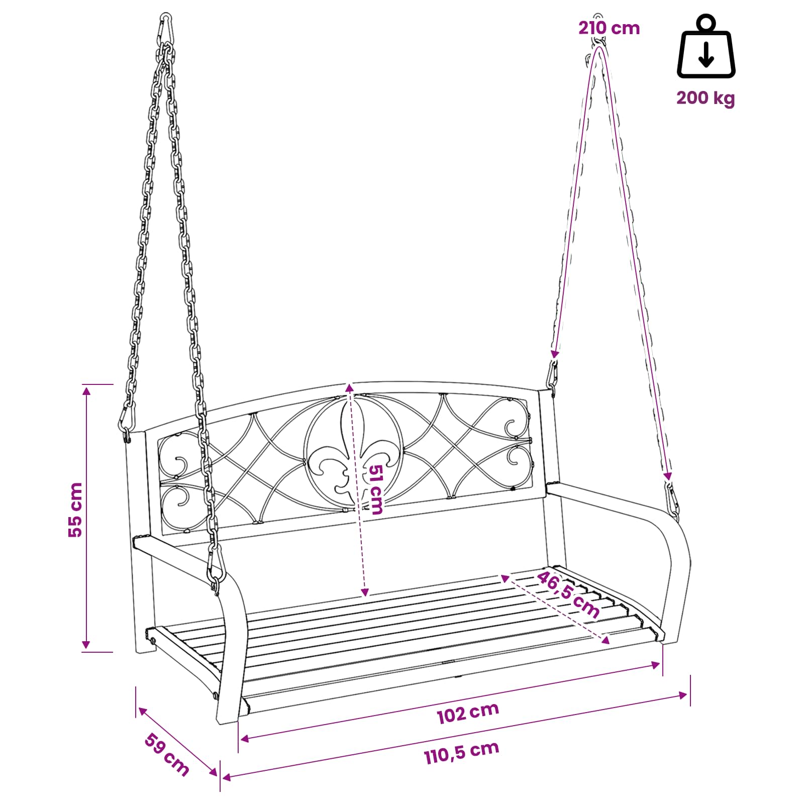 Schommelbank Staal 110,5 x 59 x 55 cm Antiek wit image 7