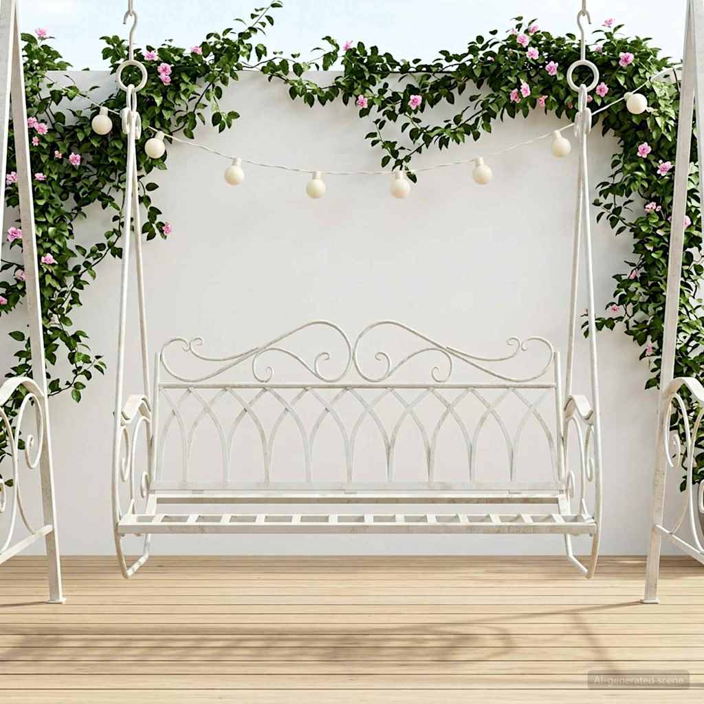 Schommelbank Staal 112 x 60 x 126,5 cm Antiek wit image 1