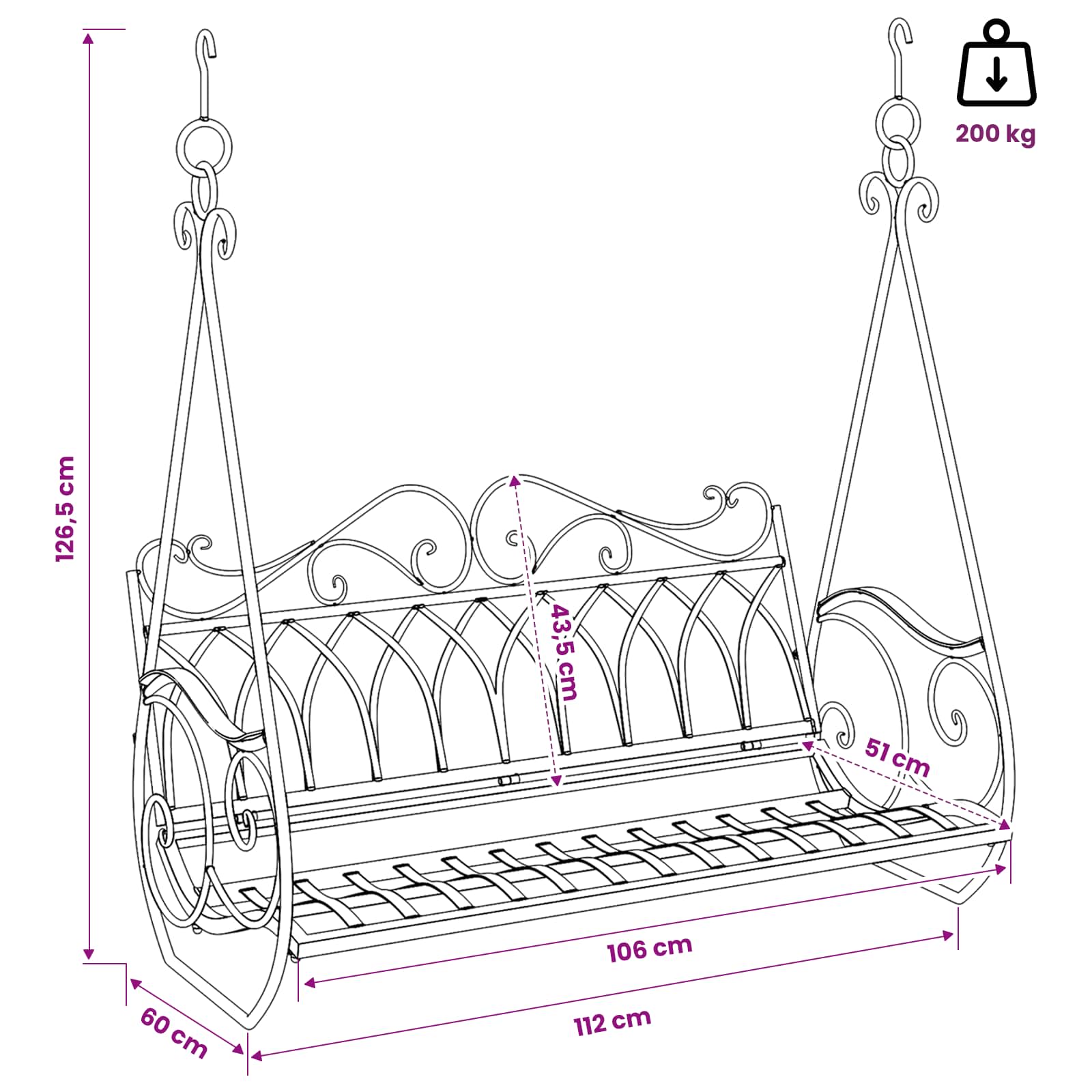 Schommelbank Staal 112 x 60 x 126,5 cm Antiek Bruin image 7