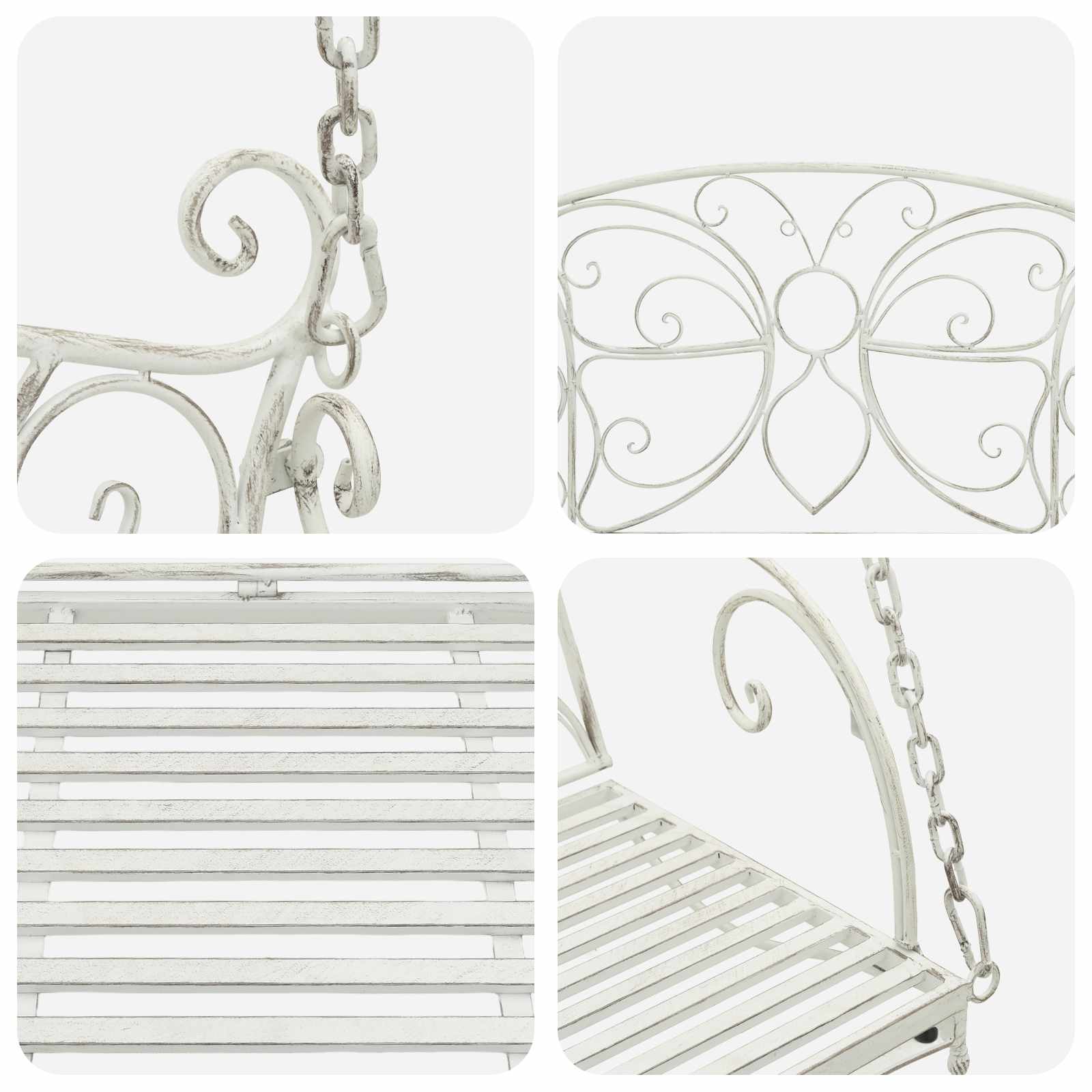 Schommelbank Staal 105,5 x 61 x 56 cm Antiek wit image 6