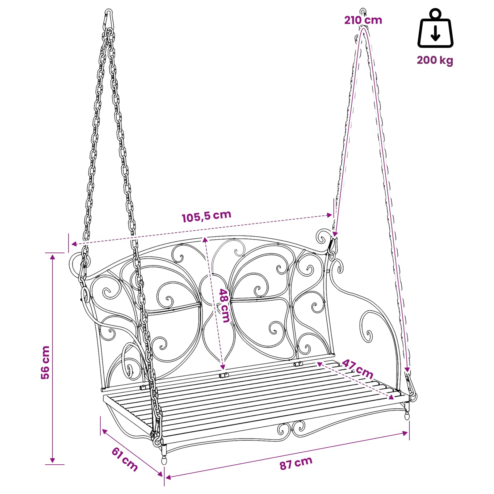 Schommelbank Staal 105,5 x 61 x 56 cm Antiek wit image 7