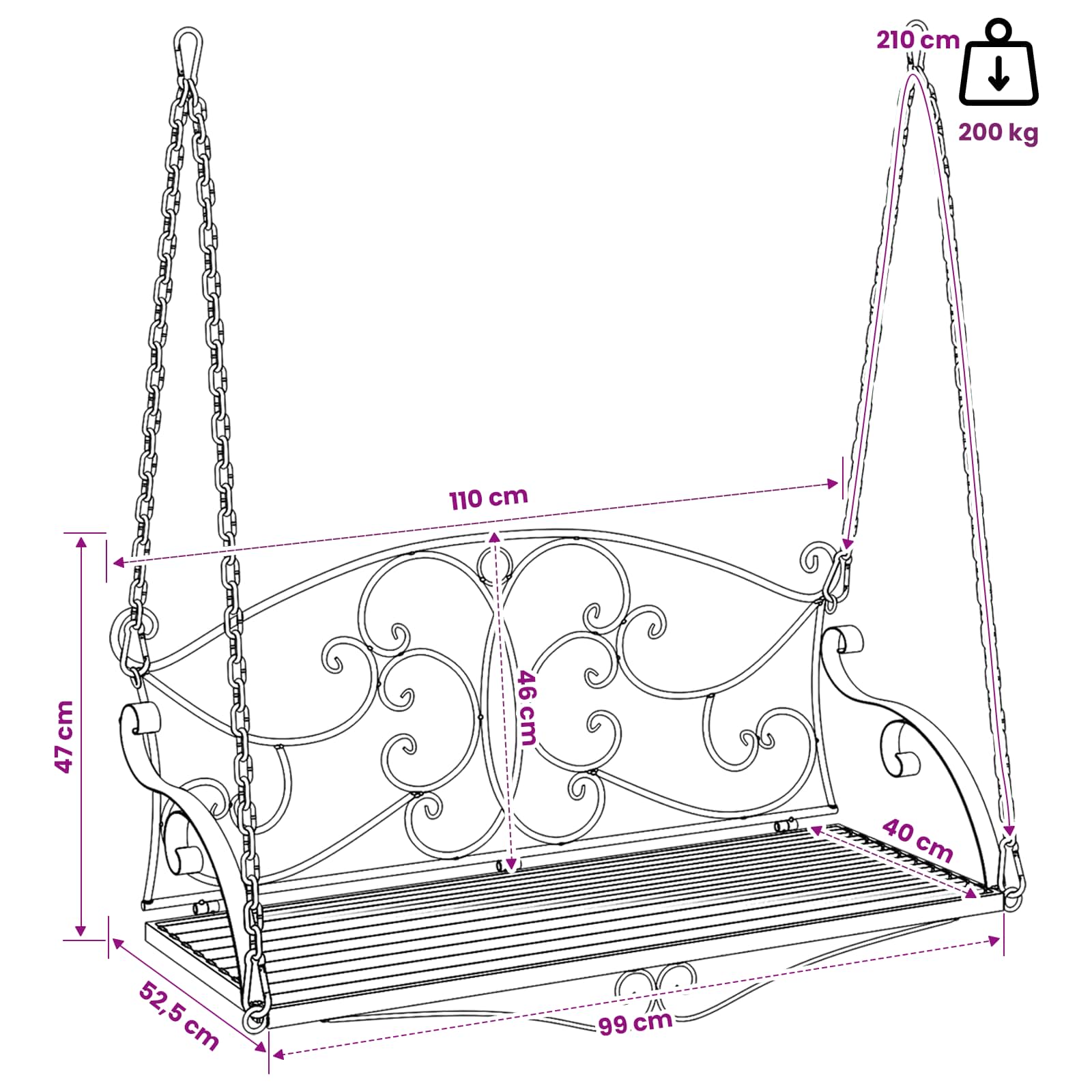Schommelbank Staal 110 x 52,5 x 47 cm Antiek wit image 7