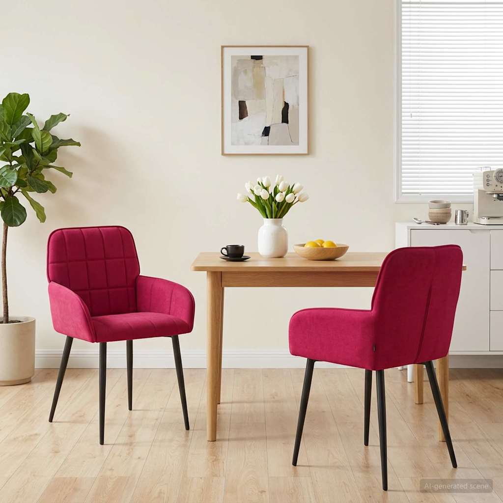 vidaXL Matstolar 2 st Sammet Vinr&ouml;d 56.5 x 50 x 85 cm