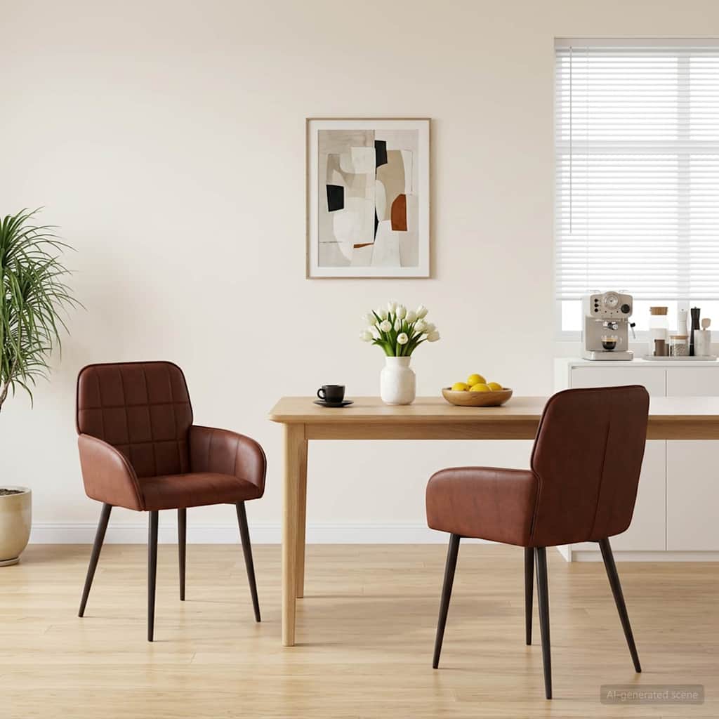 vidaXL Matstolar 2 st Konstl&auml;der Skinande Brun 56.5 x 50 x 85 cm