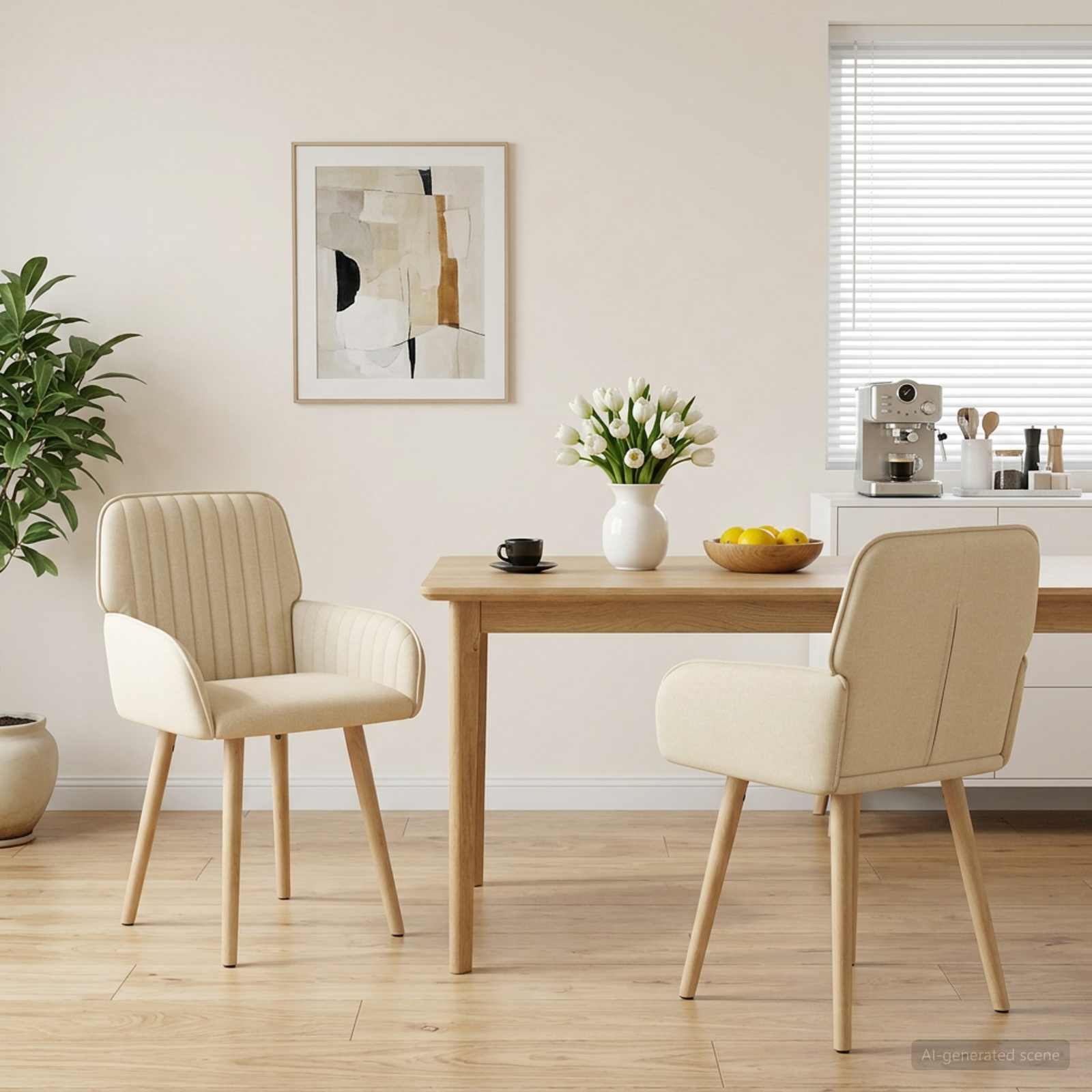 vidaXL Scaune de dining 2 pcs Țesătură Crem 56,5 x 50 x 87,5 cm