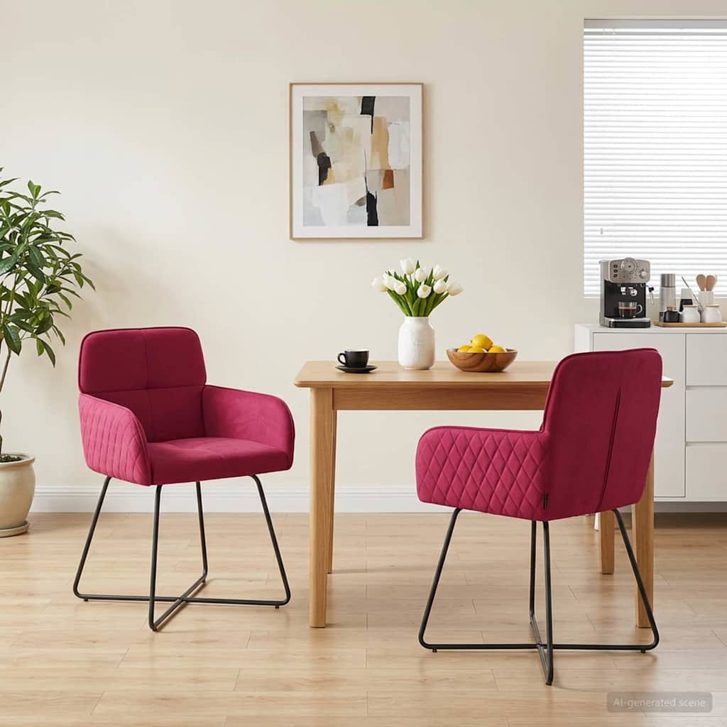 vidaXL Matstolar 2 st Sammet Vinr&ouml;d 59 x 56,5 x 86 cm