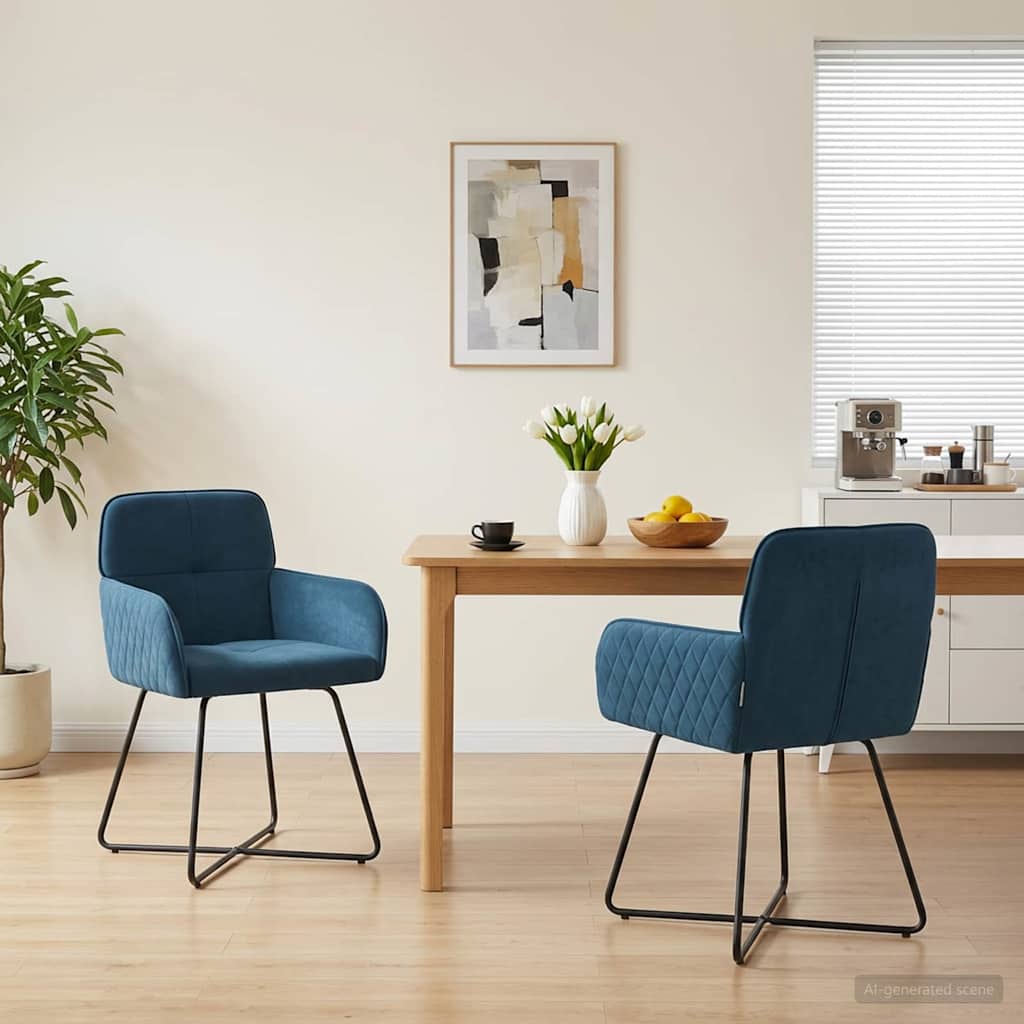 vidaXL Matstolar 2 st Sammet Blå 59 x 56,5 x 86 cm