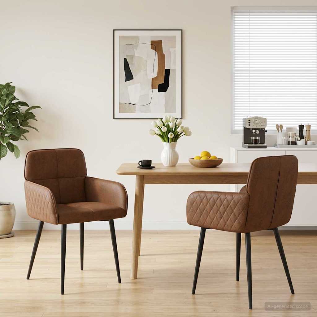 vidaXL Matstolar 2 st Faux Mockal&auml;der Brun 59 x 56,5 x 85 cm