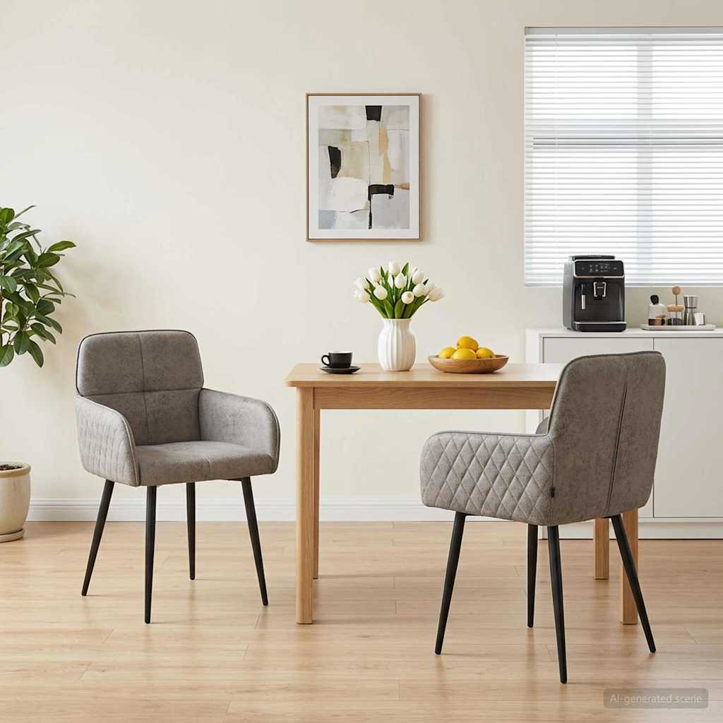 vidaXL Scaune de dining 2 pcs Piele Suedată Sintetică Gri deschis