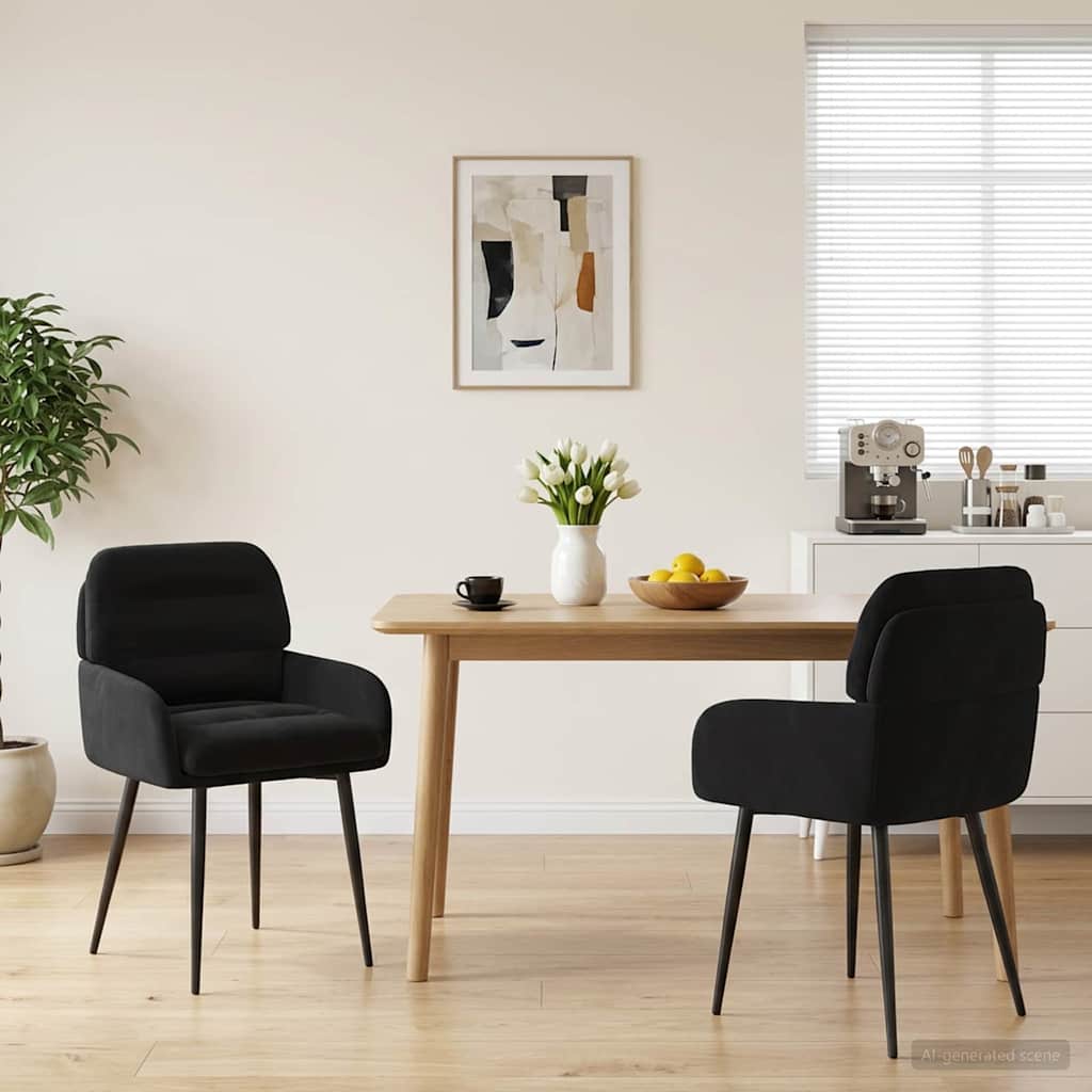 vidaXL Matstolar 2 pcs Sammet (V) Svart 59 x 59,5 x 90 cm