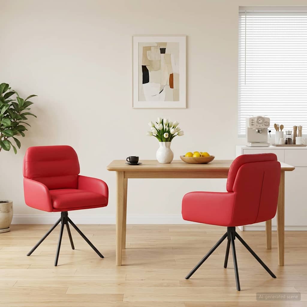 vidaXL Scaune de dining rotative 2 pcs Piele artificială Roșu