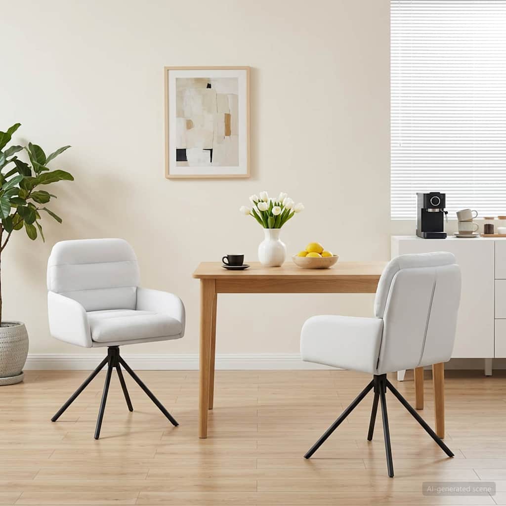 vidaXL Sv&auml;ngande Matstolar 2 st Konstl&auml;der Vit 59 x 59,5 x 90 cm