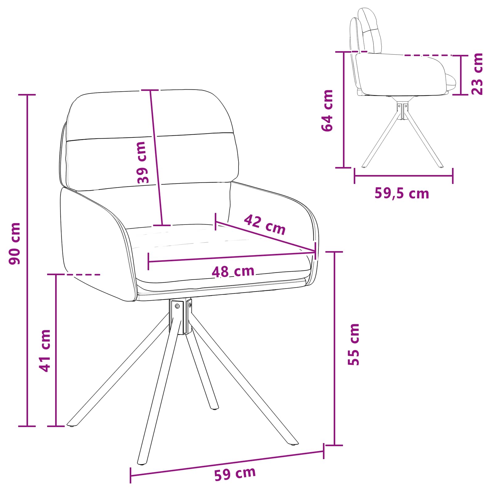 vidaXL Vrtilne jedilne stole 2 pcs Umetno usnje Bela 59 x 59,5 x 90 cm - slika 8