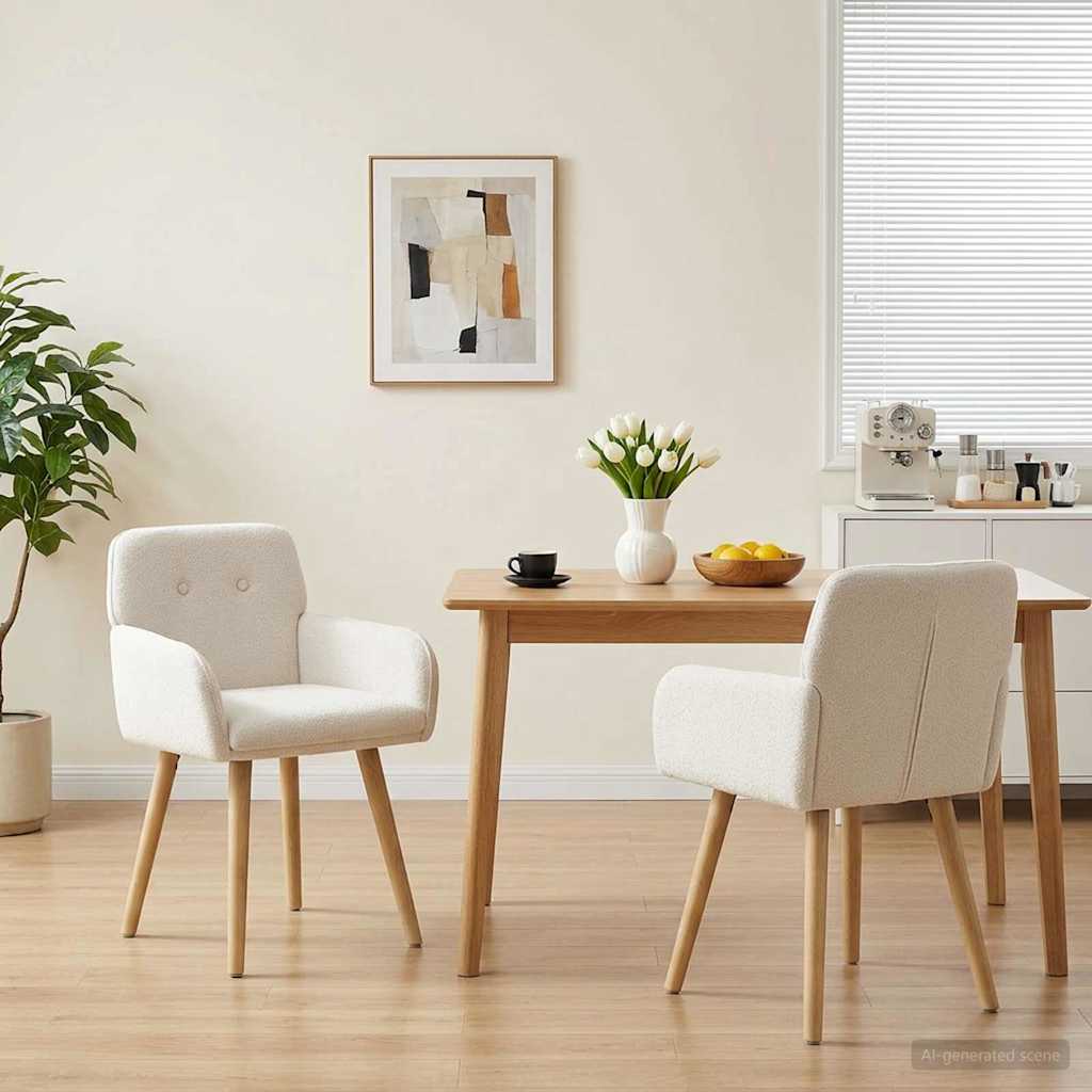 vidaXL Matstolar 2 st Bouclé Gräddvit 59 x 56,5 x 85 cm