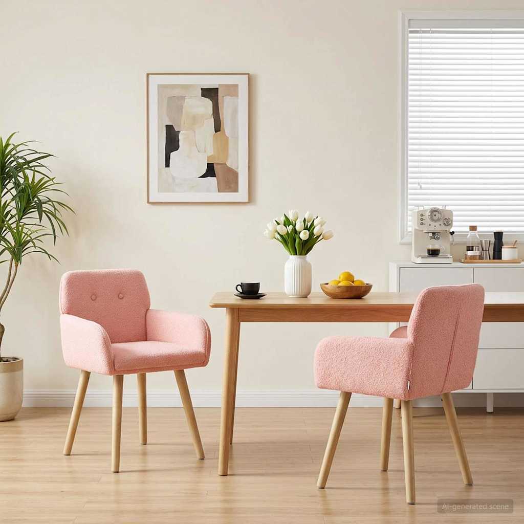 vidaXL Matstolar 2 st Boucl&eacute; Rosa 59 x 56,5 x 85 cm