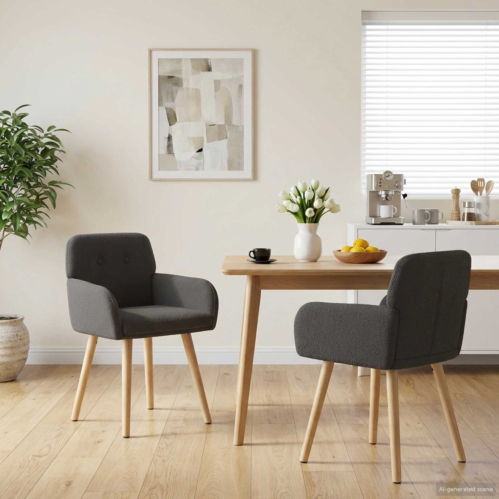 vidaXL Matstolar 2 pcs Boucl&eacute; M&ouml;rkgr&aring; 59 x 57 x 85 cm