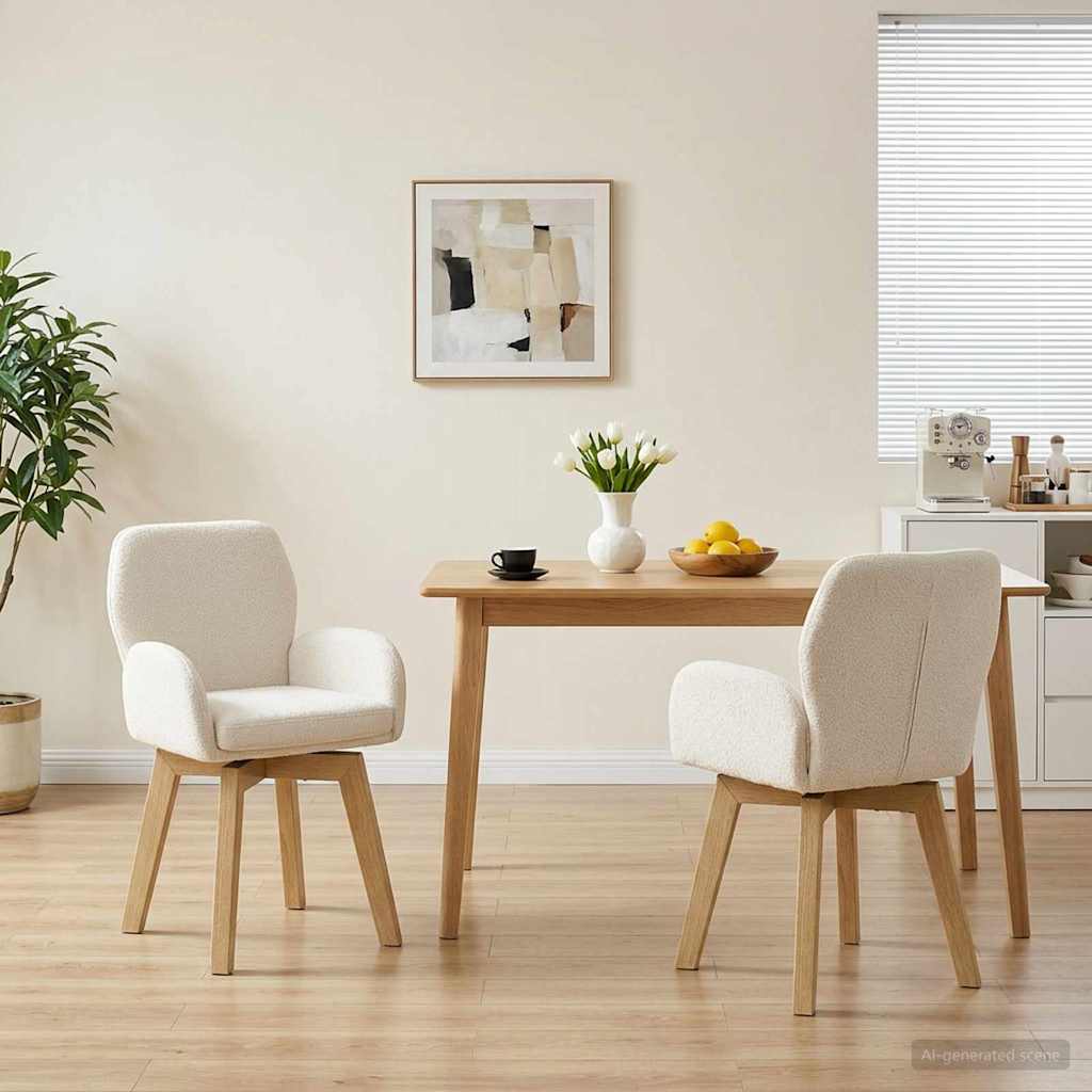 vidaXL Sv&auml;ngande Matstolar 2 st Boucl&eacute; Gr&auml;ddvit 54 x 58 x 87 cm
