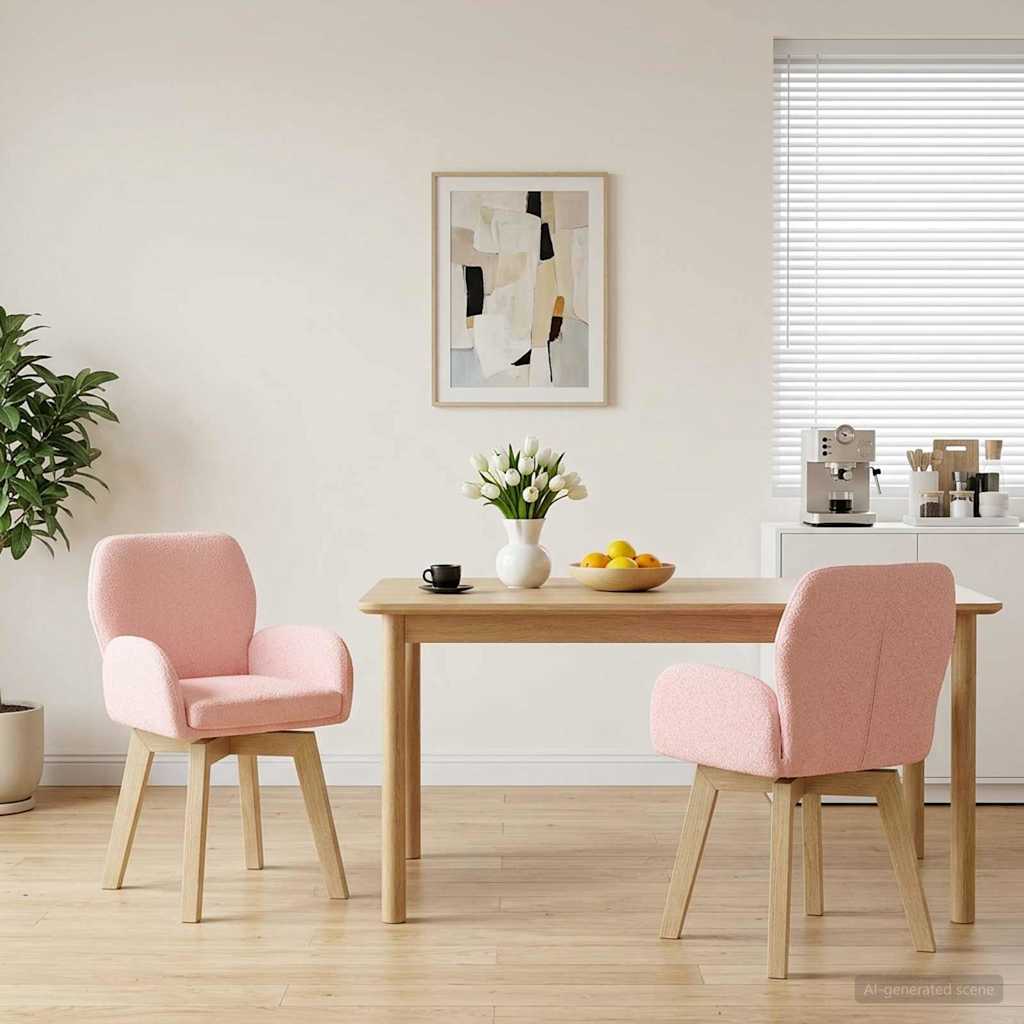vidaXL Sv&auml;ngande Matstolar 2 st Boucl&eacute; Rosa 54 x 58 x 87 cm
