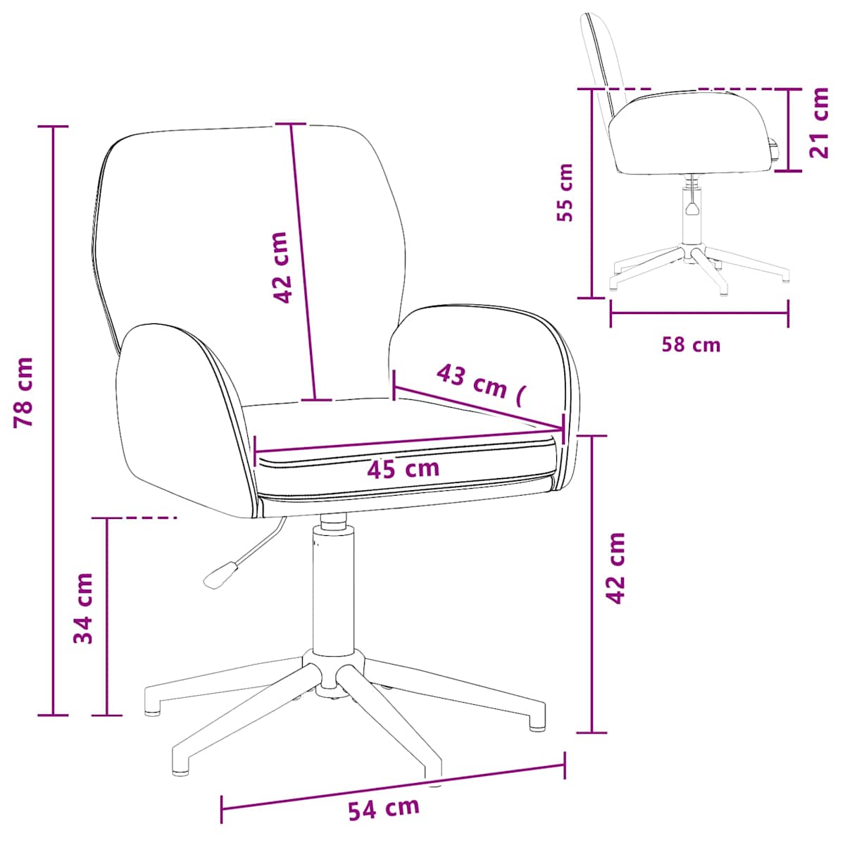 Svingbar skrivebordsstol Stof 54 x 58 x 90 cm - Billede 9