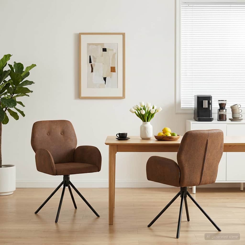 vidaXL Svängande Matstolar 2 st Faux Mockaläder Brun 54 x 55 x 86 cm