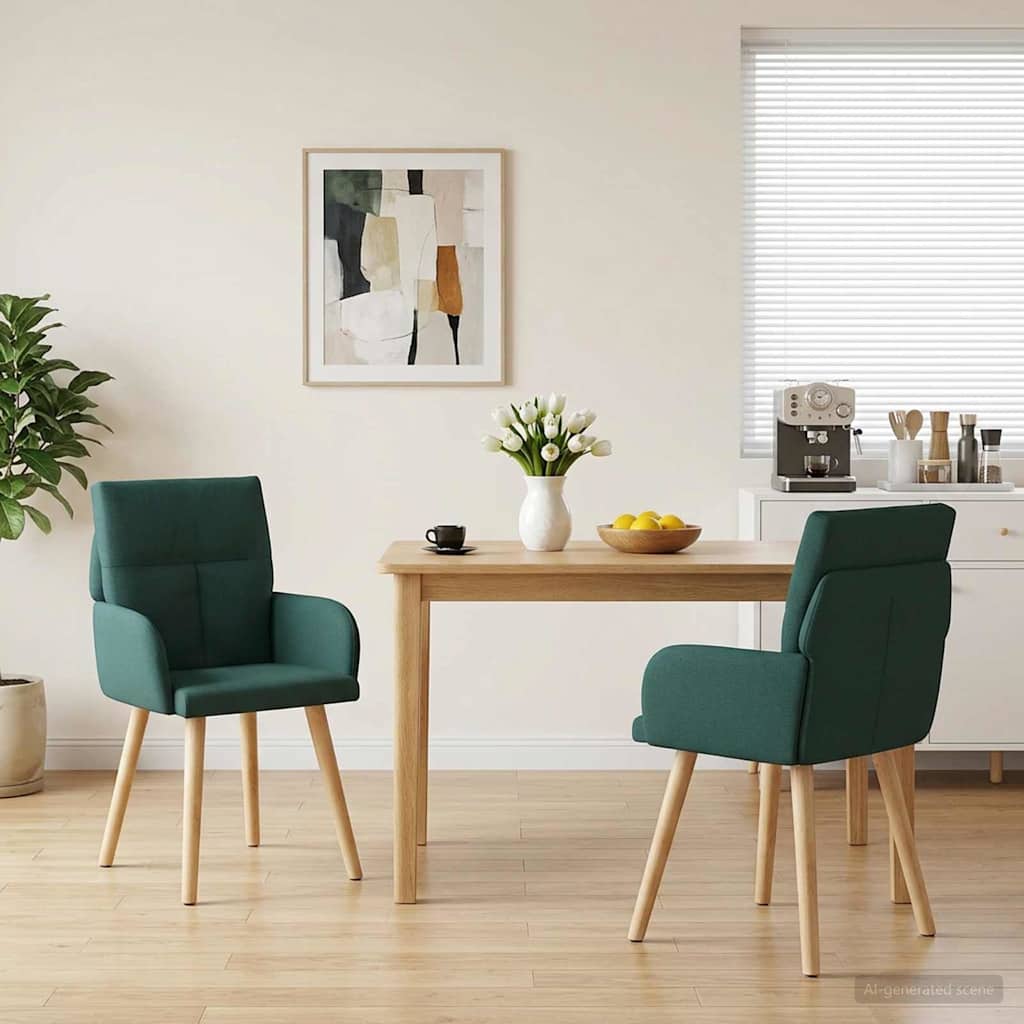 vidaXL Matstolar 2 st Tyg M&ouml;rkgr&ouml;n 60 x 56 x 93 cm