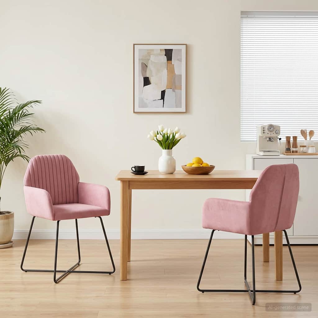 vidaXL Matstolar 2 st Sammet Rosa 55 x 50 x 84 cm