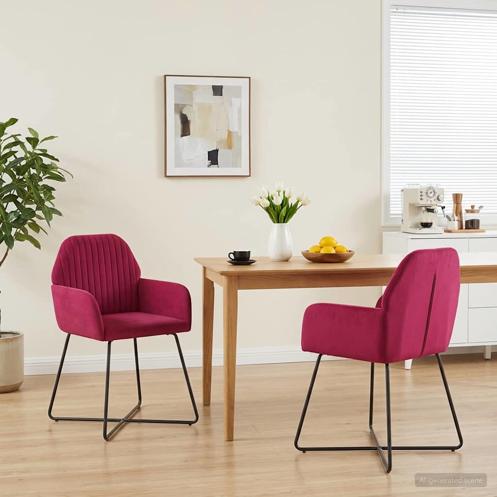 vidaXL Matstolar 2 st Sammet Vinr&ouml;d 55 x 50 x 84 cm