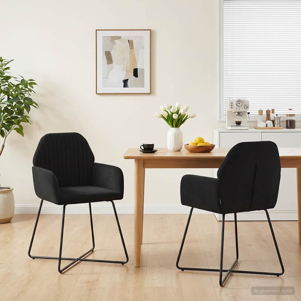 vidaXL Matstolar 2 st Sammet Svart 55 x 50 x 84 cm