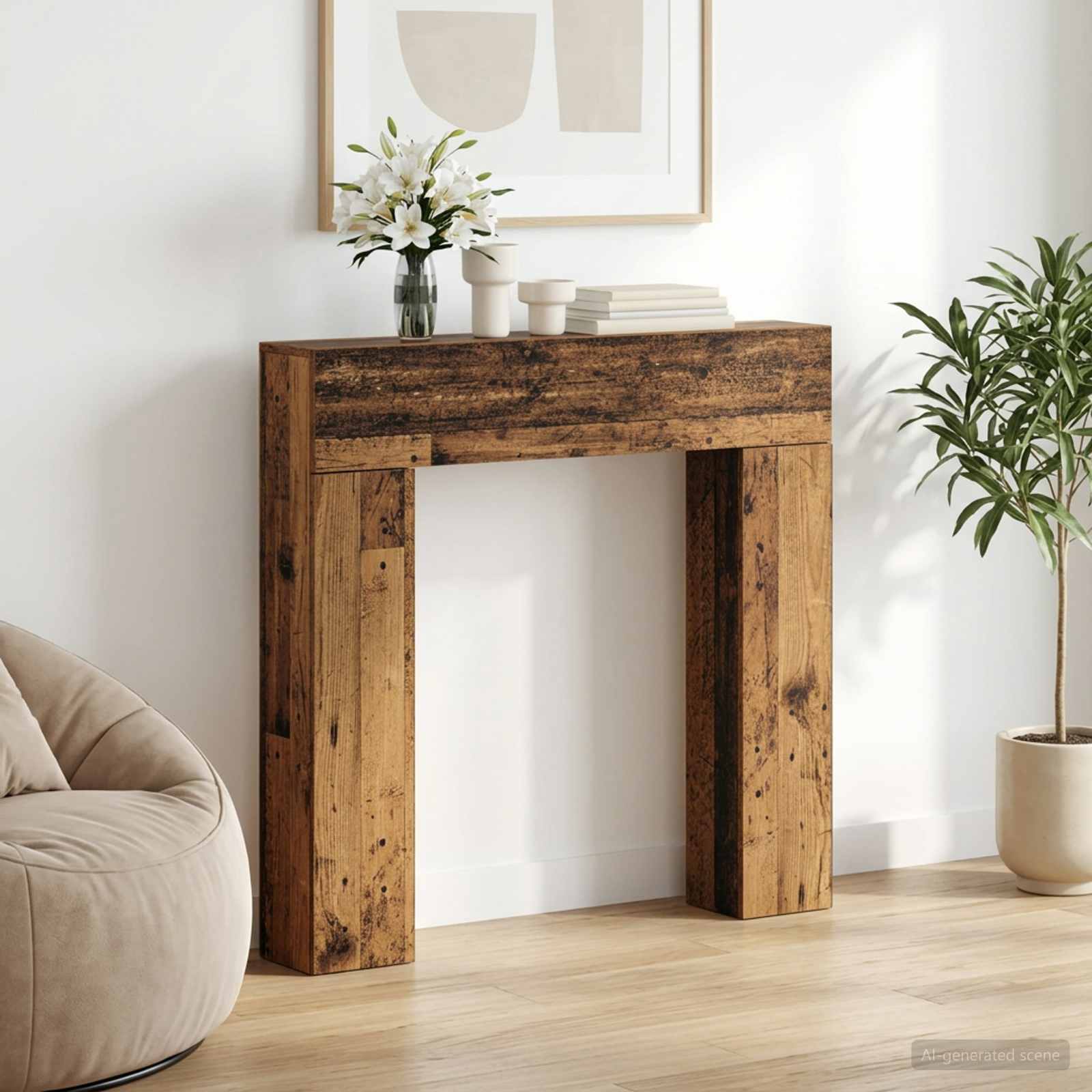 Haardomlijsting Oud hout 102 x 18 x 100,5 cm Bewerkt hout image 1