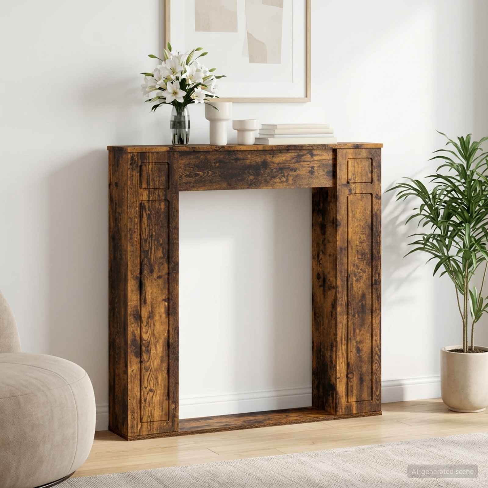 Haardomlijsting Gerookt eiken 100 x 20 x 100 cm Bewerkt hout image 1