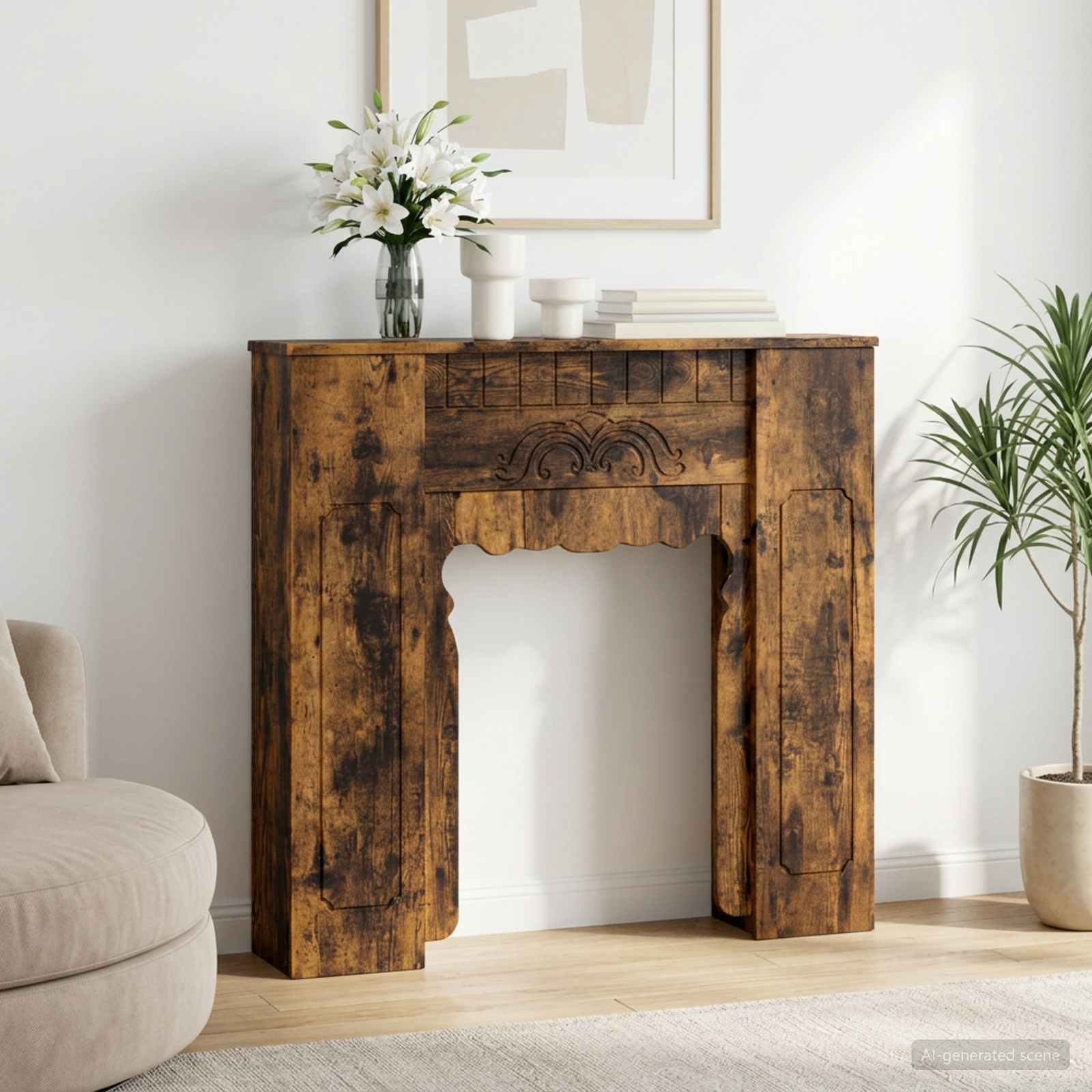 Haardomlijsting Gerookt eiken 93 x 20 x 89 cm Bewerkt hout image 1