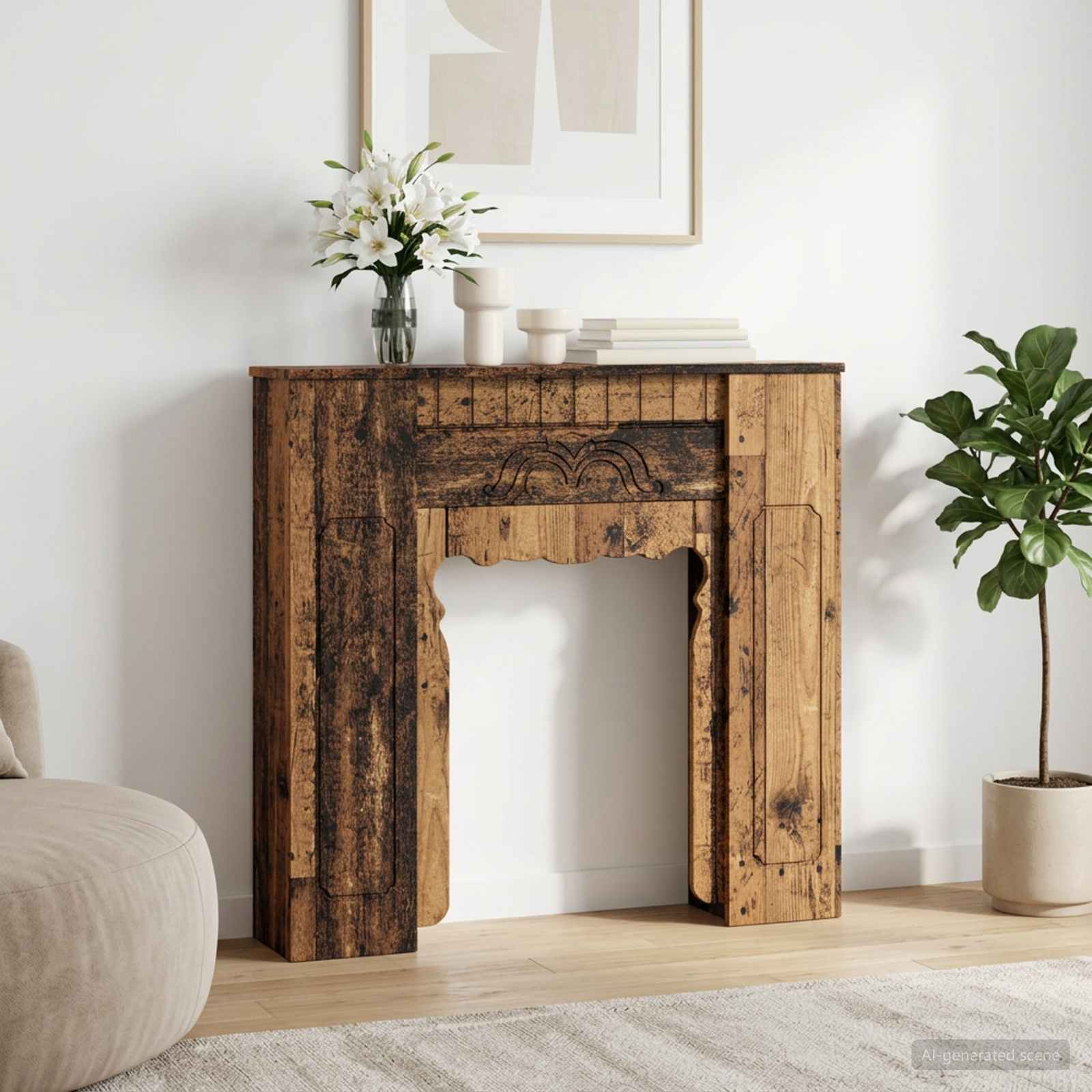 Haardomlijsting Oud hout 93 x 20 x 89 cm Bewerkt hout image 1
