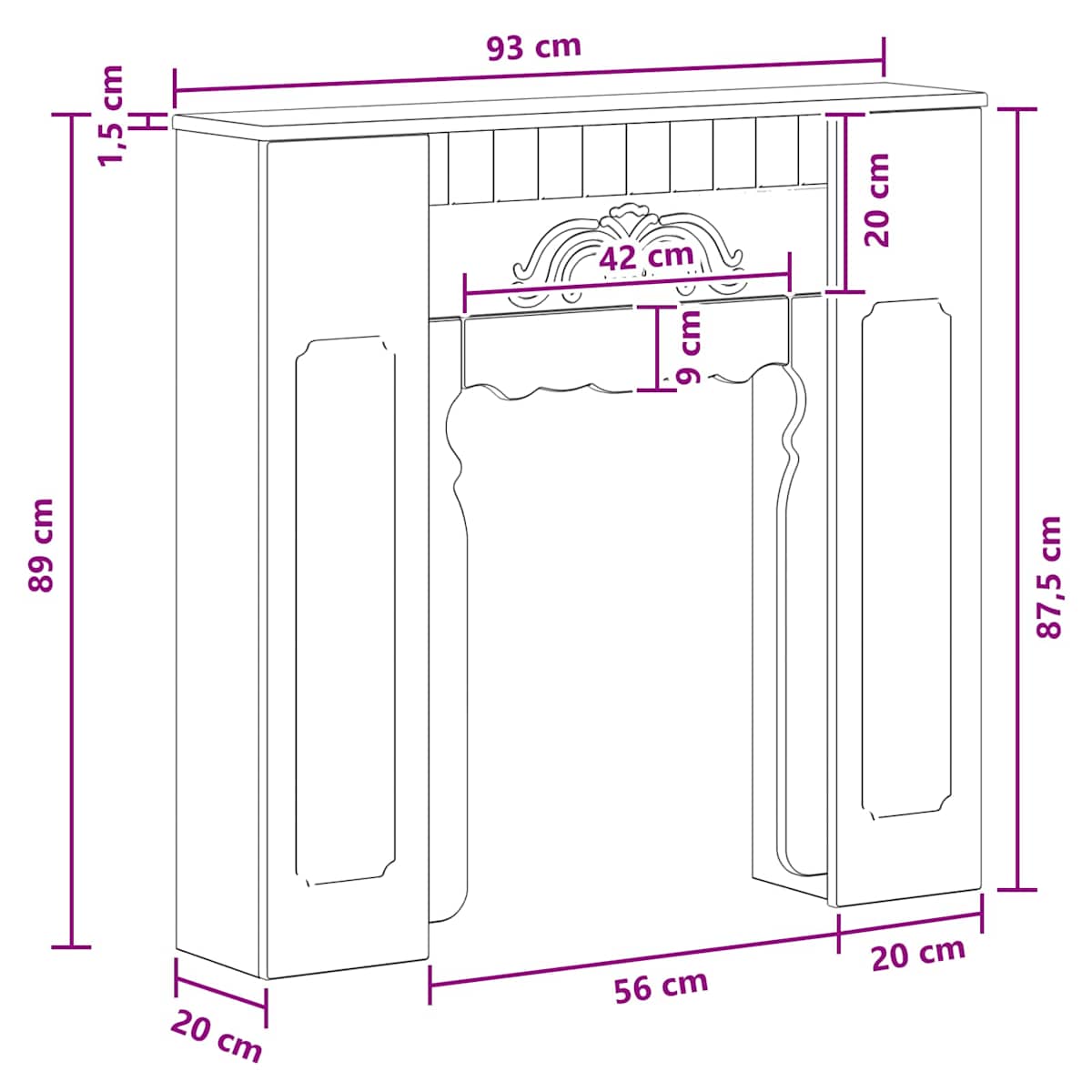 Pejseramme 93 x 20 x 89 cm Konstrueret træ - Billede 9