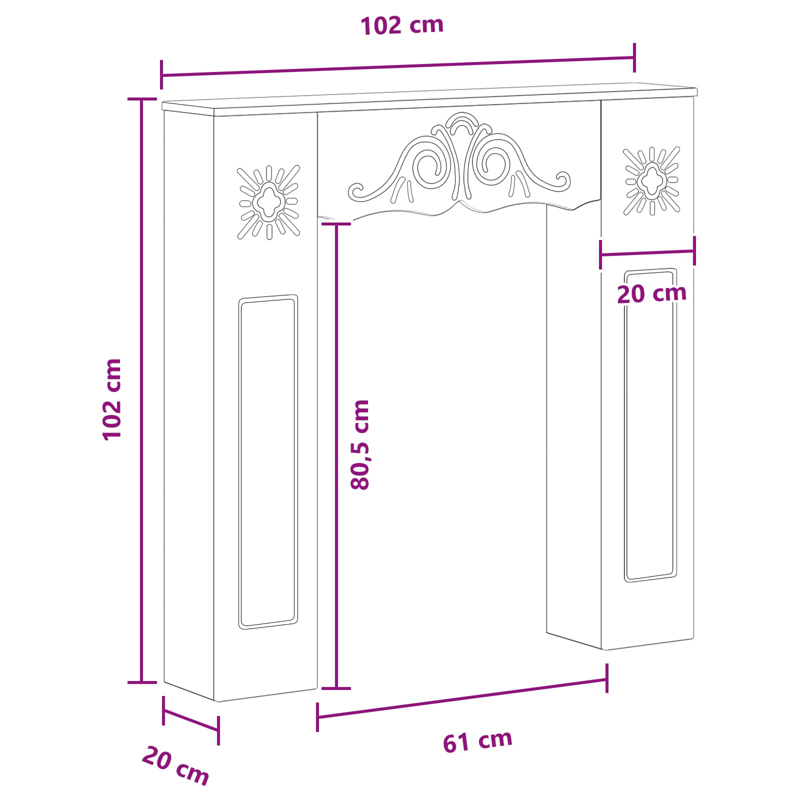Haardomlijsting Zwart 102 x 20 x 102 cm Bewerkt hout image 8